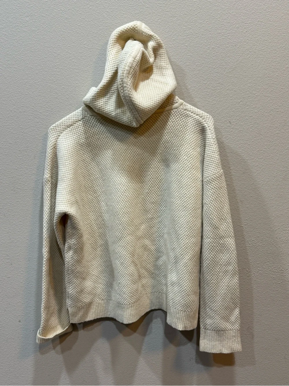 Madewell Jameson 100% Merino Wool Lace Up Waffle Knit Sweater Hoodie Cream - Picture 9 of 9